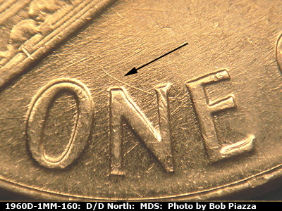 Die-stage B marker on 1960D•1MM•160 (1960 Repunched Mint Mark).