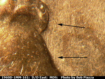 Die-stage B marker on 1960D•1MM•161 (1960 Repunched Mint Mark).
