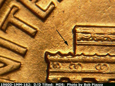 Die-stage B marker on 1960D•1MM•162 (1960 Repunched Mint Mark).