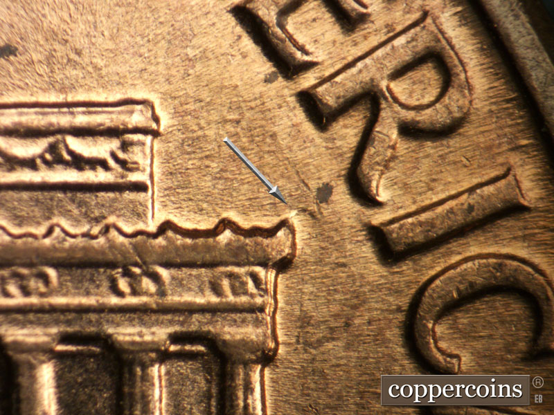 Die-stage B marker on 1960D•1MM•163 (1960 Repunched Mint Mark).