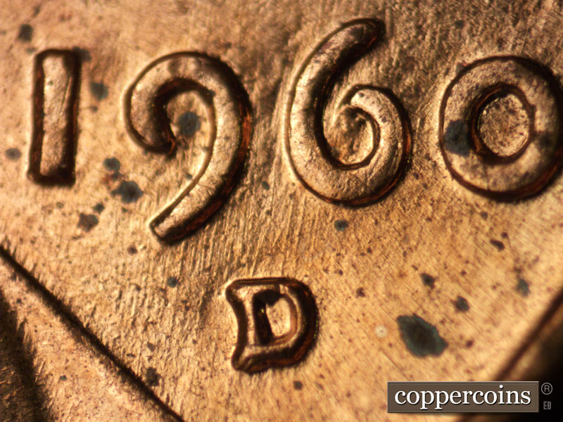 1960 Lincoln cent obverse, CopperCoins die 1960D•1MM•164.