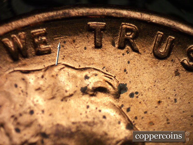 Die-stage B marker on 1960D•1MM•164 (1960 Repunched Mint Mark).