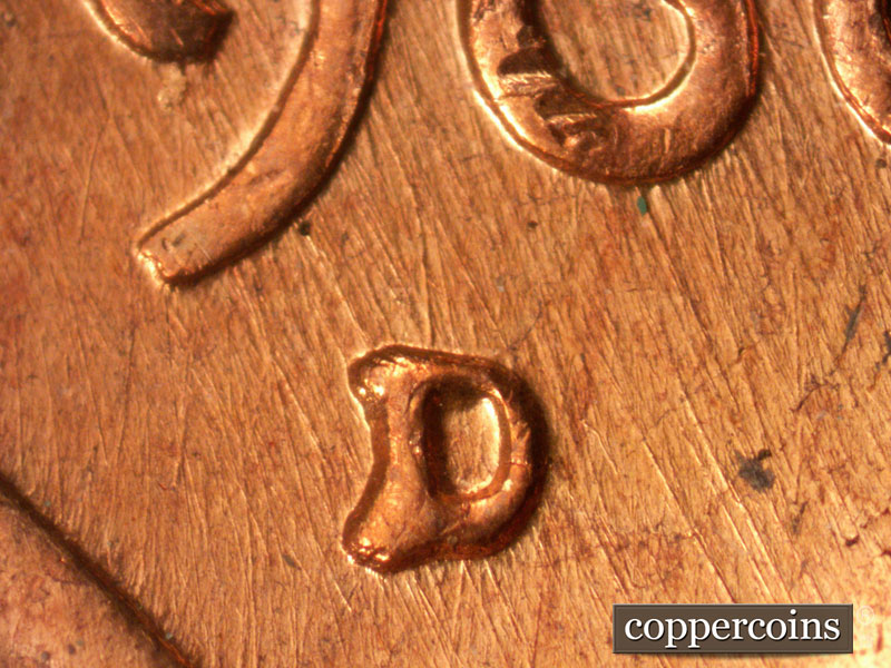 Die-stage A marker on 1960D•1MM•165 (1960 Repunched Mint Mark).