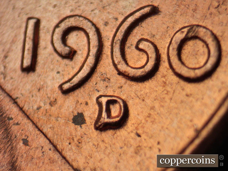Die-stage A marker on 1960D•1MM•166 (1960 Repunched Mint Mark).