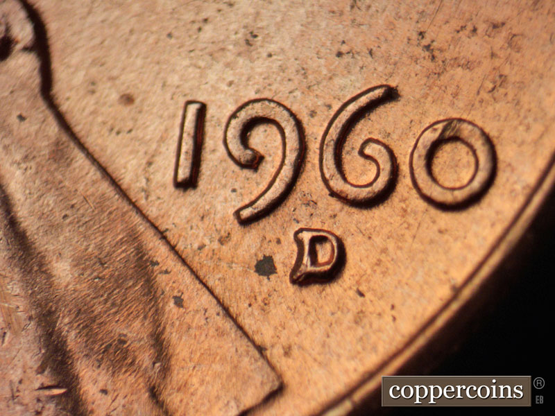 Die-stage A marker on 1960D•1MM•166 (1960 Repunched Mint Mark).