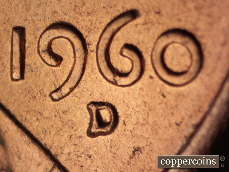 1960 Lincoln cent obverse, CopperCoins die 1960D•1MM•166.