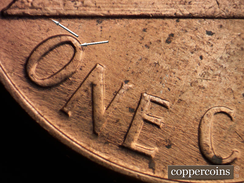 Die-stage B marker on 1960D•1MM•166 (1960 Repunched Mint Mark).