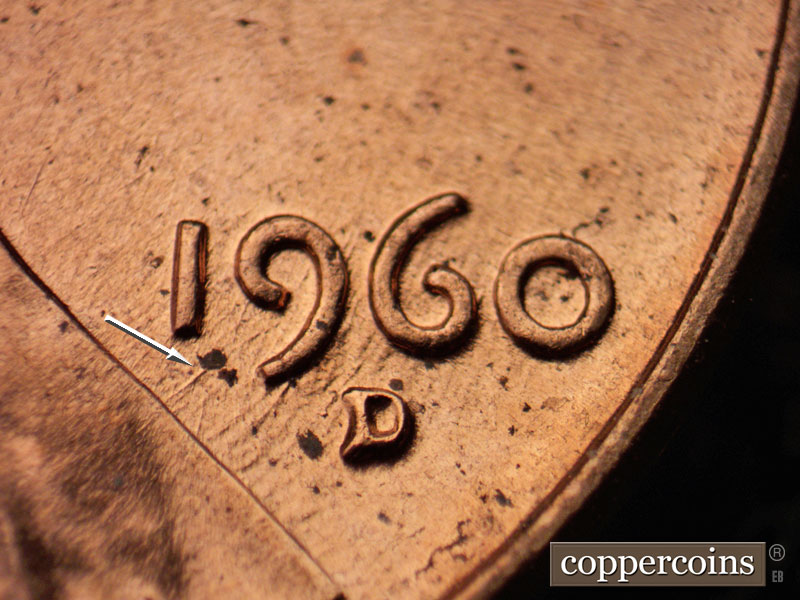 Die-stage C marker on 1960D•1MM•166 (1960 Repunched Mint Mark).