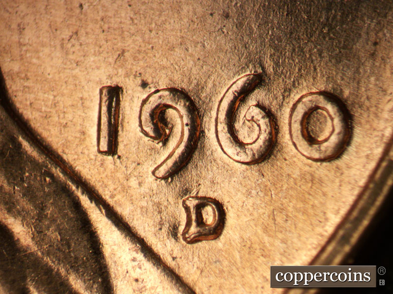 Die-stage B marker on 1960D•1MM•169 (1960 Repunched Mint Mark).