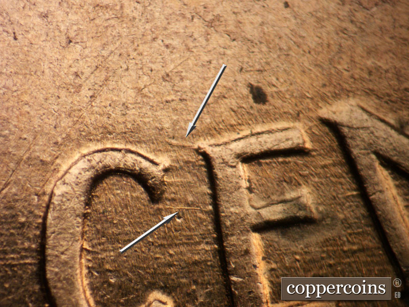 Die-stage B marker on 1960D•1MM•169 (1960 Repunched Mint Mark).