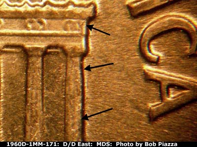Die-stage B marker on 1960D•1MM•171 (1960 Repunched Mint Mark).