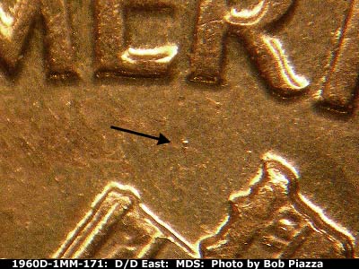 Die-stage B marker on 1960D•1MM•171 (1960 Repunched Mint Mark).