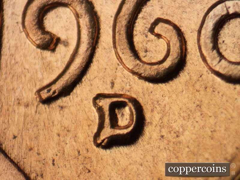 Die-stage A marker on 1960D•1MM•172 (1960 Repunched Mint Mark).