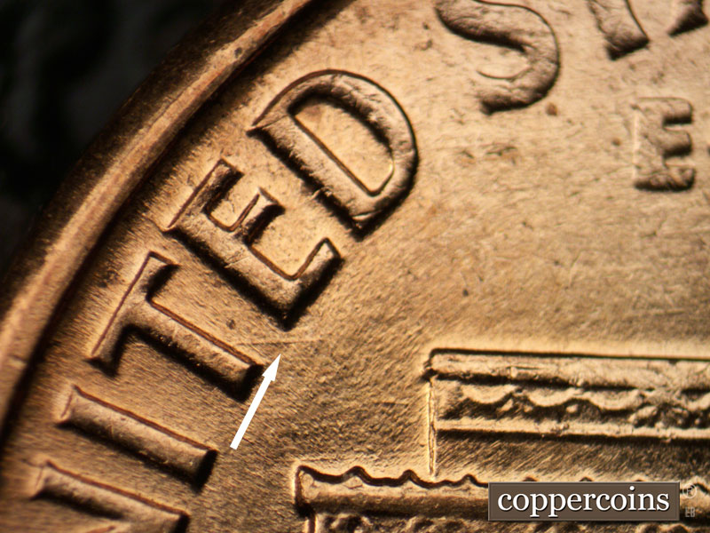Die-stage A marker on 1960D•1MM•172 (1960 Repunched Mint Mark).