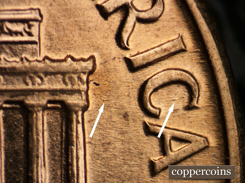 Die-stage A marker on 1960D•1MM•172 (1960 Repunched Mint Mark).