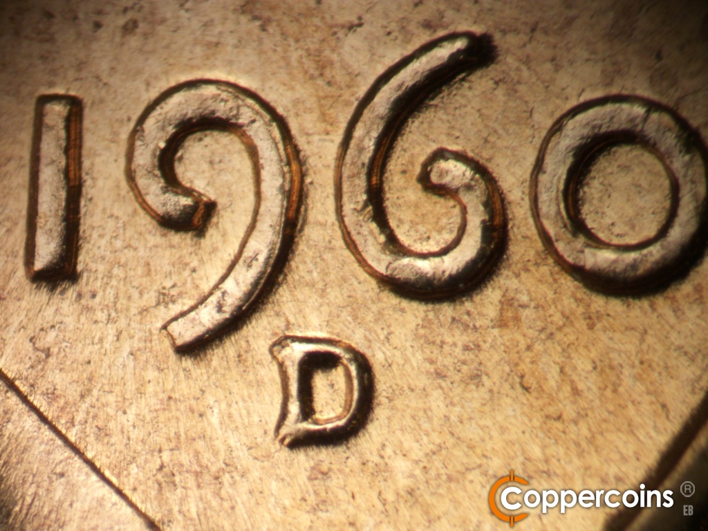 Die-stage A marker on 1960D•1MM•173 showing Closeup of repunched mint mark.
