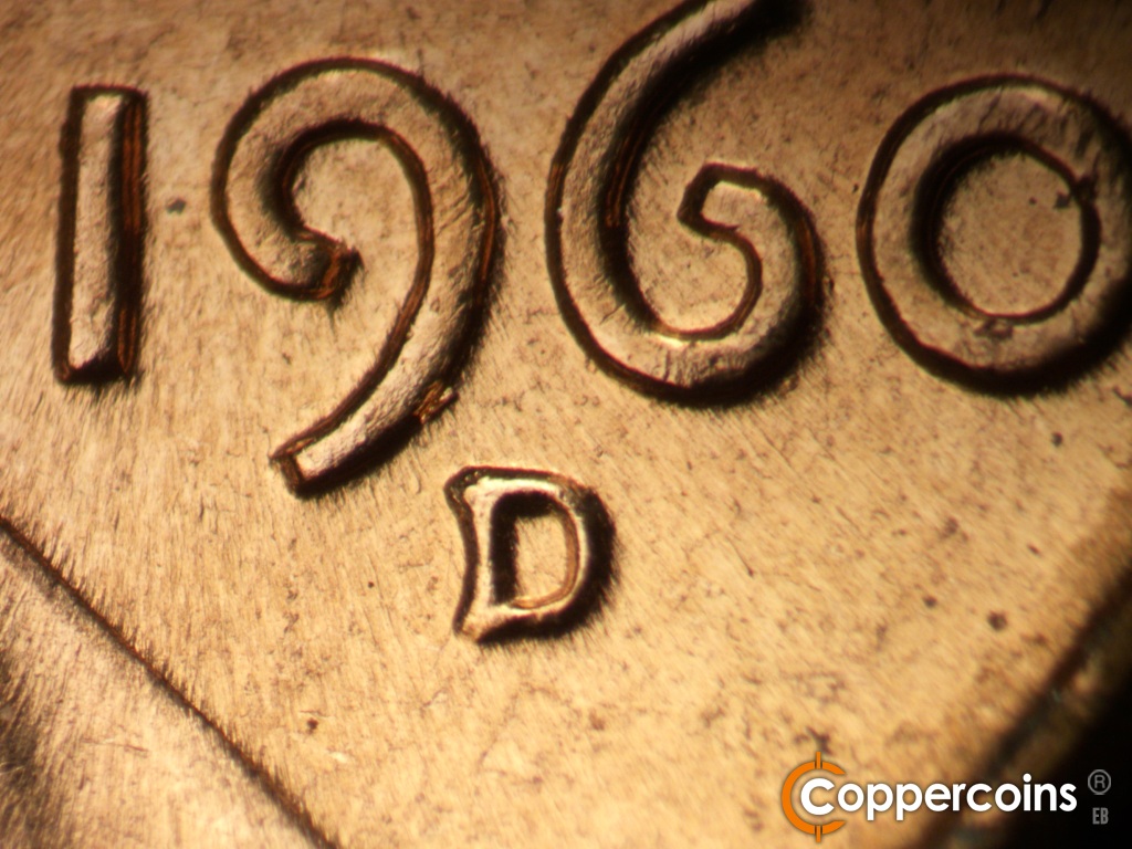 Die-stage B marker on 1960D•1MM•173 showing Closeup of repunched mint mark.
