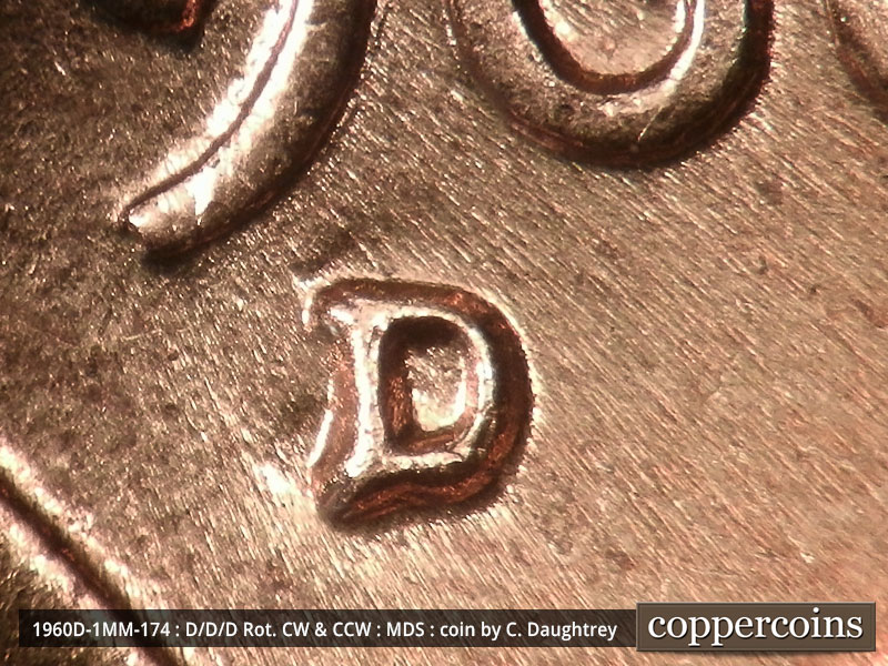 1960 Lincoln cent obverse, CopperCoins die 1960D•1MM•174.