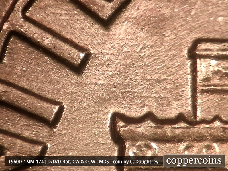 Die-stage B marker on 1960D•1MM•174 (1960 Repunched Mint Mark).