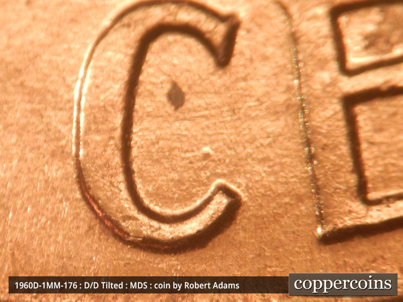 Die-stage B marker on 1960D•1MM•176 (1960 Repunched Mint Mark).