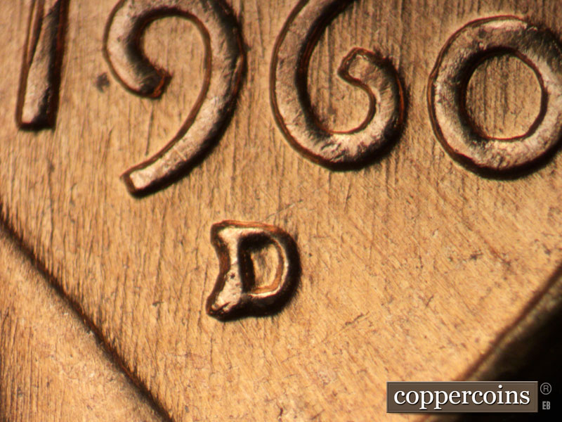 Die-stage A marker on 1960D•1MM•177 (1960 Repunched Mint Mark).