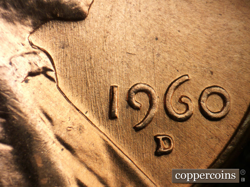 Die-stage A marker on 1960D•1MM•177 (1960 Repunched Mint Mark).