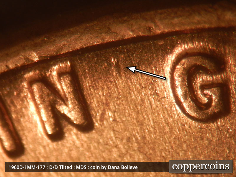 Die-stage B marker on 1960D•1MM•177 (1960 Repunched Mint Mark).