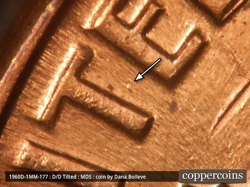Die-stage B marker on 1960D•1MM•177 (1960 Repunched Mint Mark).