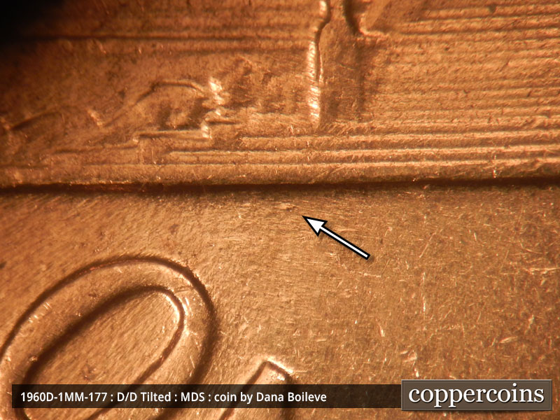 Die-stage B marker on 1960D•1MM•177 (1960 Repunched Mint Mark).