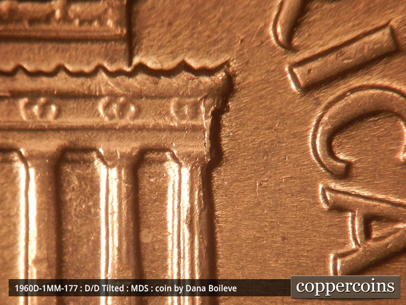 Die-stage B marker on 1960D•1MM•177 (1960 Repunched Mint Mark).