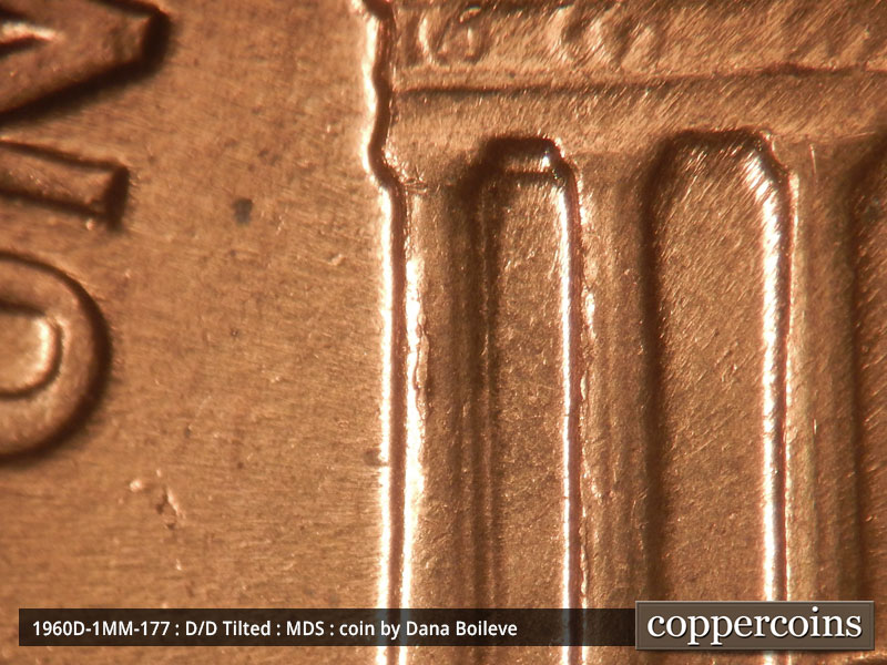 Die-stage B marker on 1960D•1MM•177 (1960 Repunched Mint Mark).