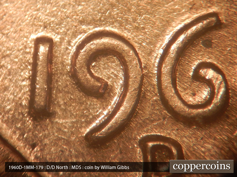 Die-stage B marker on 1960D•1MM•179 (1960 Repunched Mint Mark).