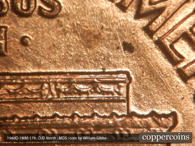 Die-stage B marker on 1960D•1MM•179 (1960 Repunched Mint Mark).