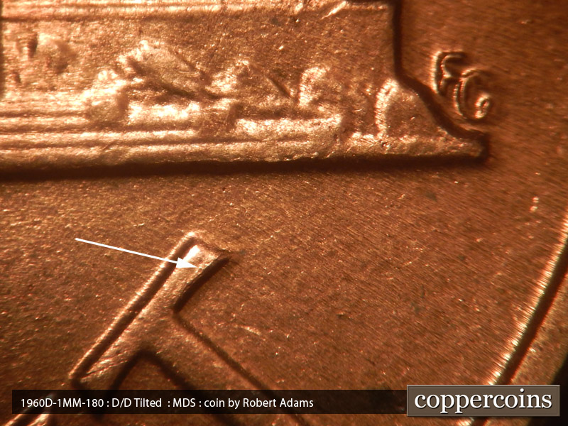 Die-stage B marker on 1960D•1MM•180 (1960 Repunched Mint Mark).