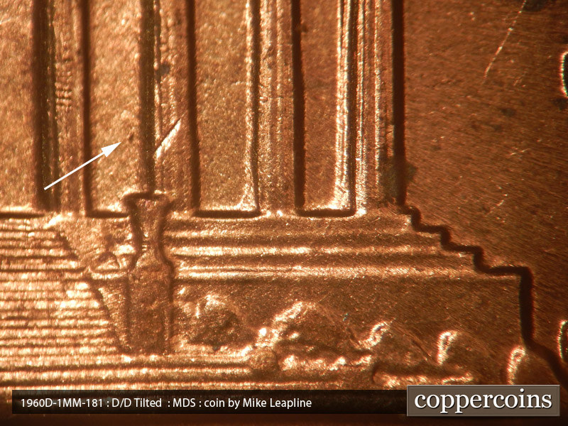 Die-stage B marker on 1960D•1MM•181 (1960 Repunched Mint Mark).