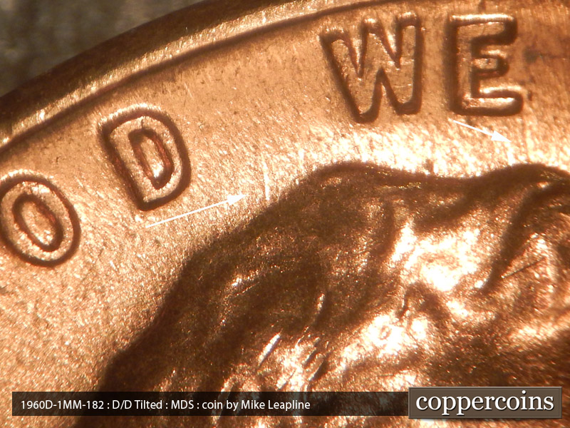 Die-stage B marker on 1960D•1MM•182 (1960 Repunched Mint Mark).