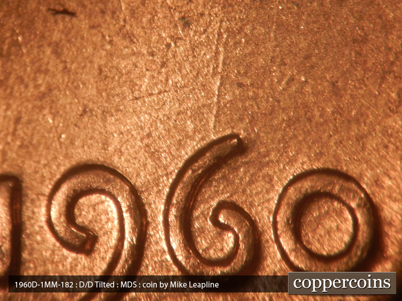 Die-stage B marker on 1960D•1MM•182 (1960 Repunched Mint Mark).