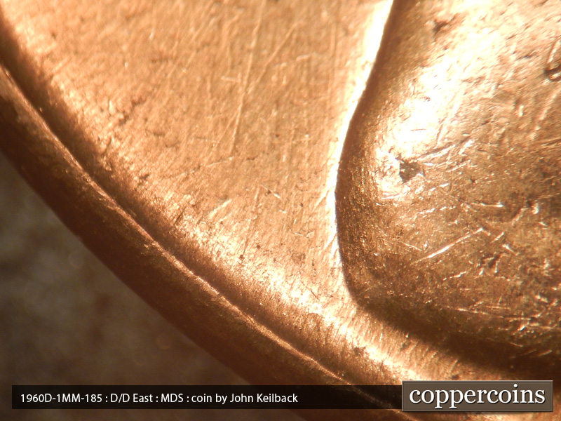 Die-stage B marker on 1960D•1MM•185 (1960 Repunched Mint Mark).