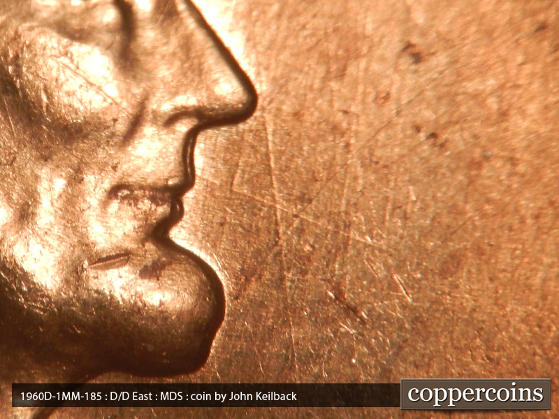 Die-stage B marker on 1960D•1MM•185 (1960 Repunched Mint Mark).