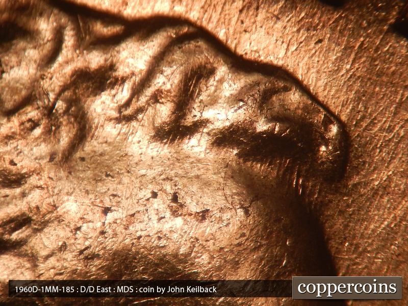 Die-stage B marker on 1960D•1MM•185 (1960 Repunched Mint Mark).
