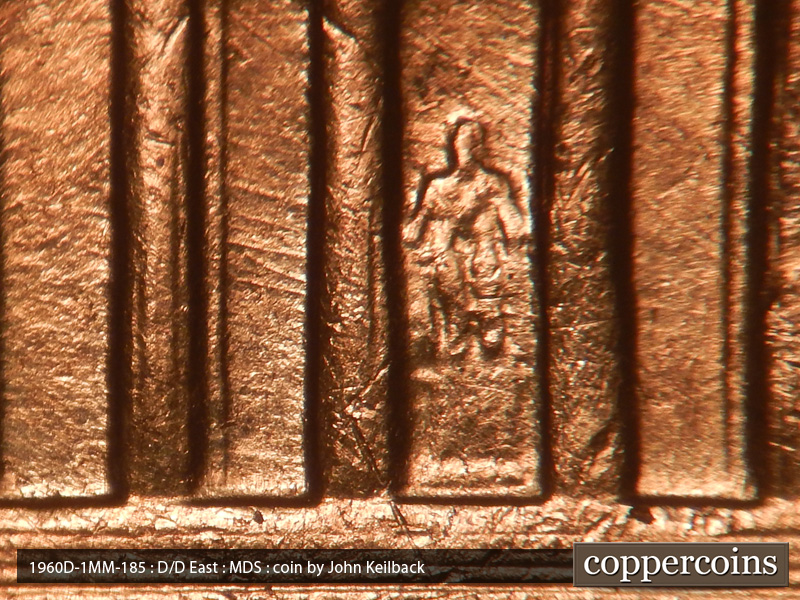 Die-stage B marker on 1960D•1MM•185 (1960 Repunched Mint Mark).
