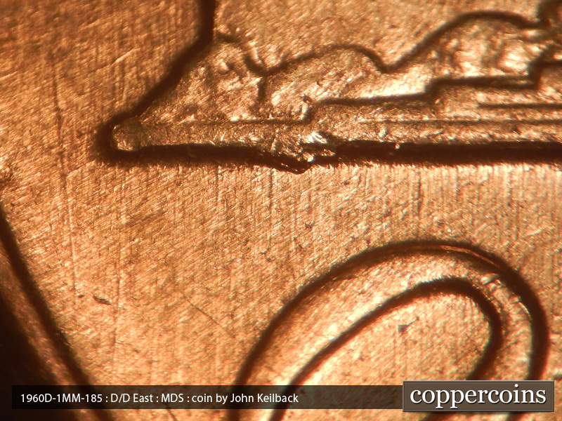 Die-stage B marker on 1960D•1MM•185 (1960 Repunched Mint Mark).
