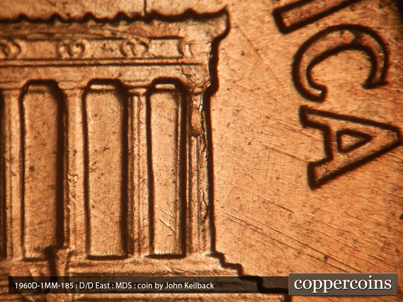 Die-stage B marker on 1960D•1MM•185 (1960 Repunched Mint Mark).