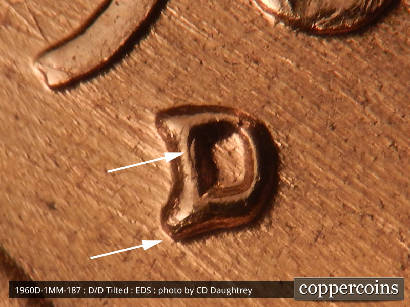Die-stage A marker on 1960D•1MM•187 (1960 Repunched Mint Mark).