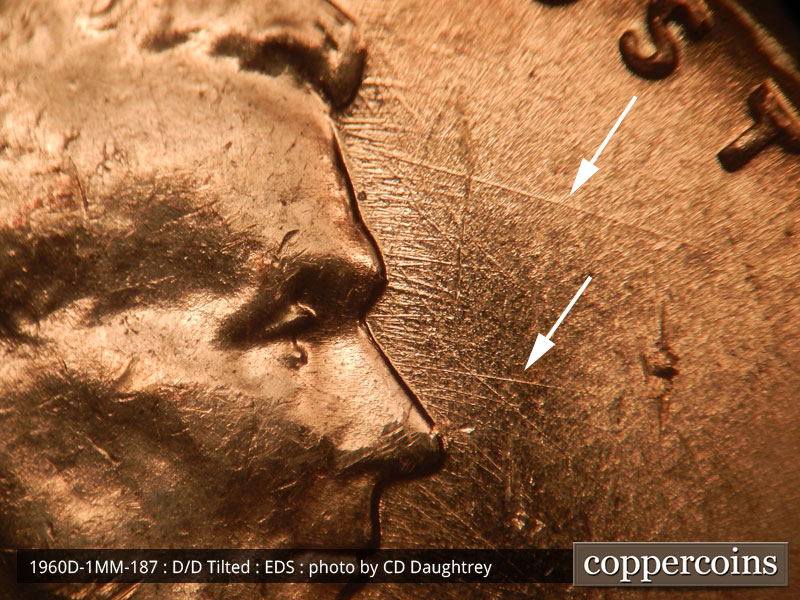Die-stage A marker on 1960D•1MM•187 (1960 Repunched Mint Mark).