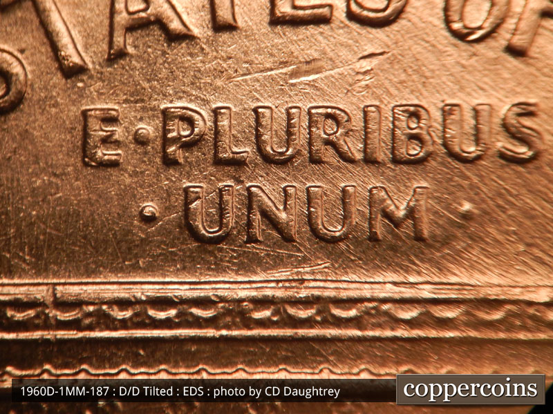Die-stage A marker on 1960D•1MM•187 (1960 Repunched Mint Mark).