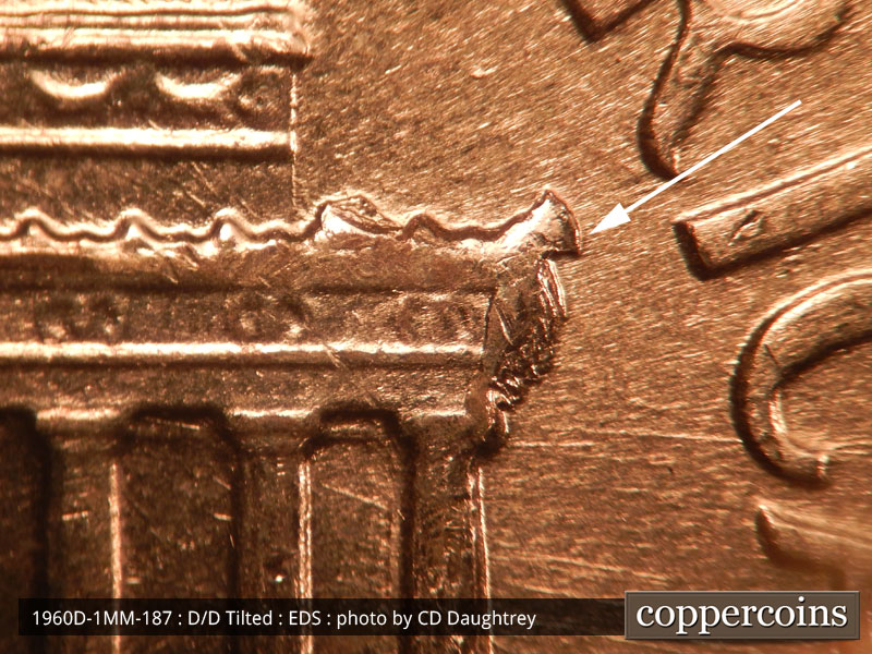 Die-stage A marker on 1960D•1MM•187 (1960 Repunched Mint Mark).