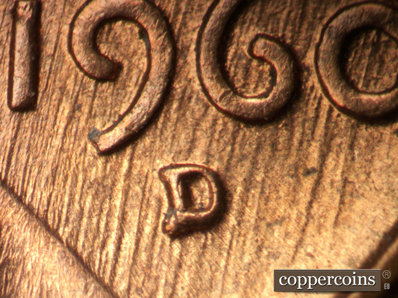 1960 Lincoln cent obverse, CopperCoins die 1960D•1MM•187.