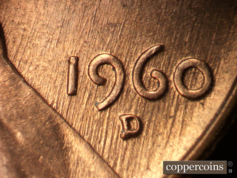 Die-stage B marker on 1960D•1MM•187 (1960 Repunched Mint Mark).