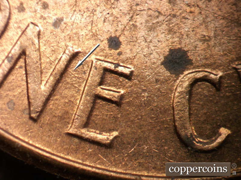 Die-stage B marker on 1960D•1MM•187 (1960 Repunched Mint Mark).